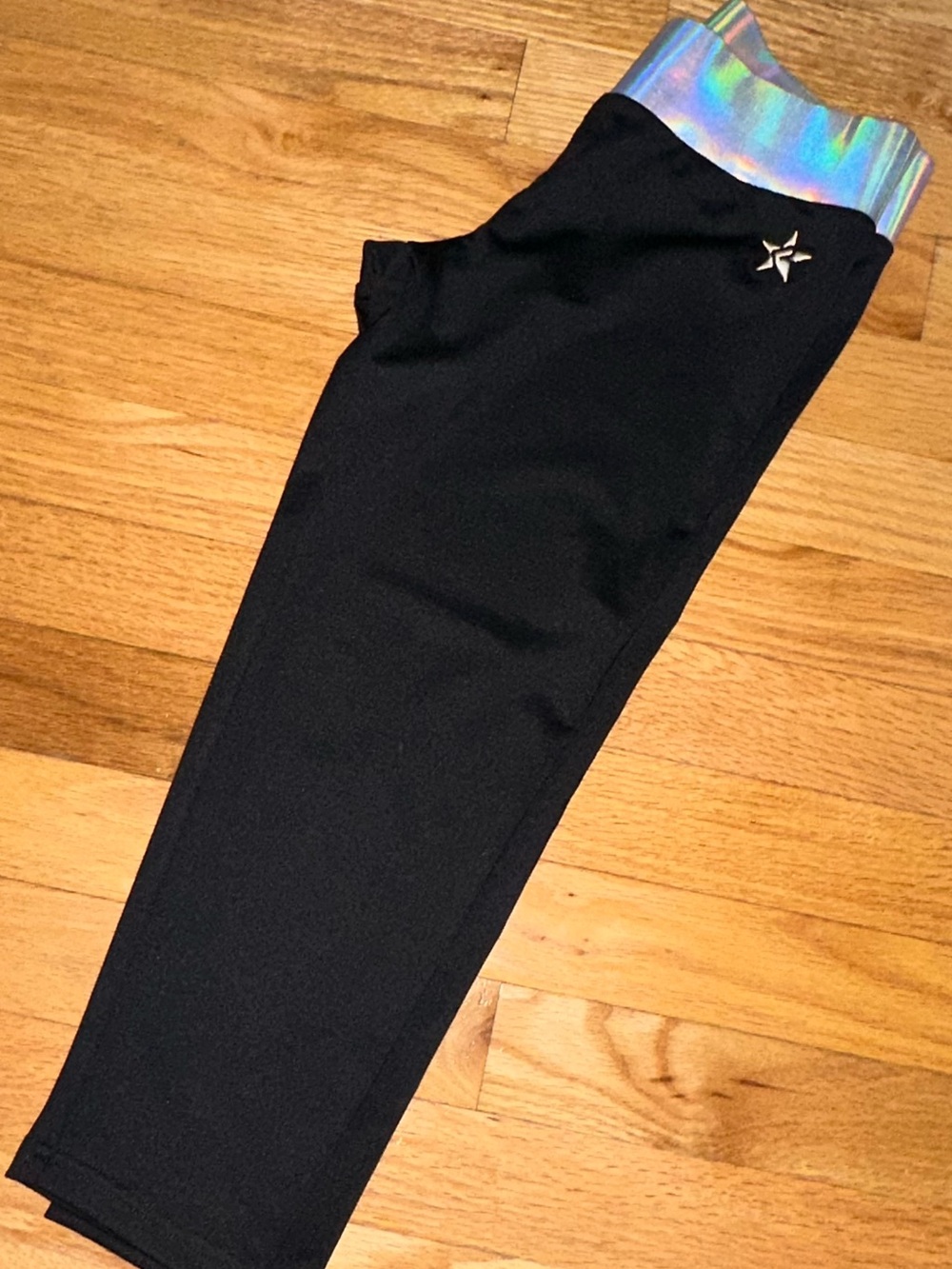Rebel Athletic Black Capris with silver Holographic Waistband - various sizes